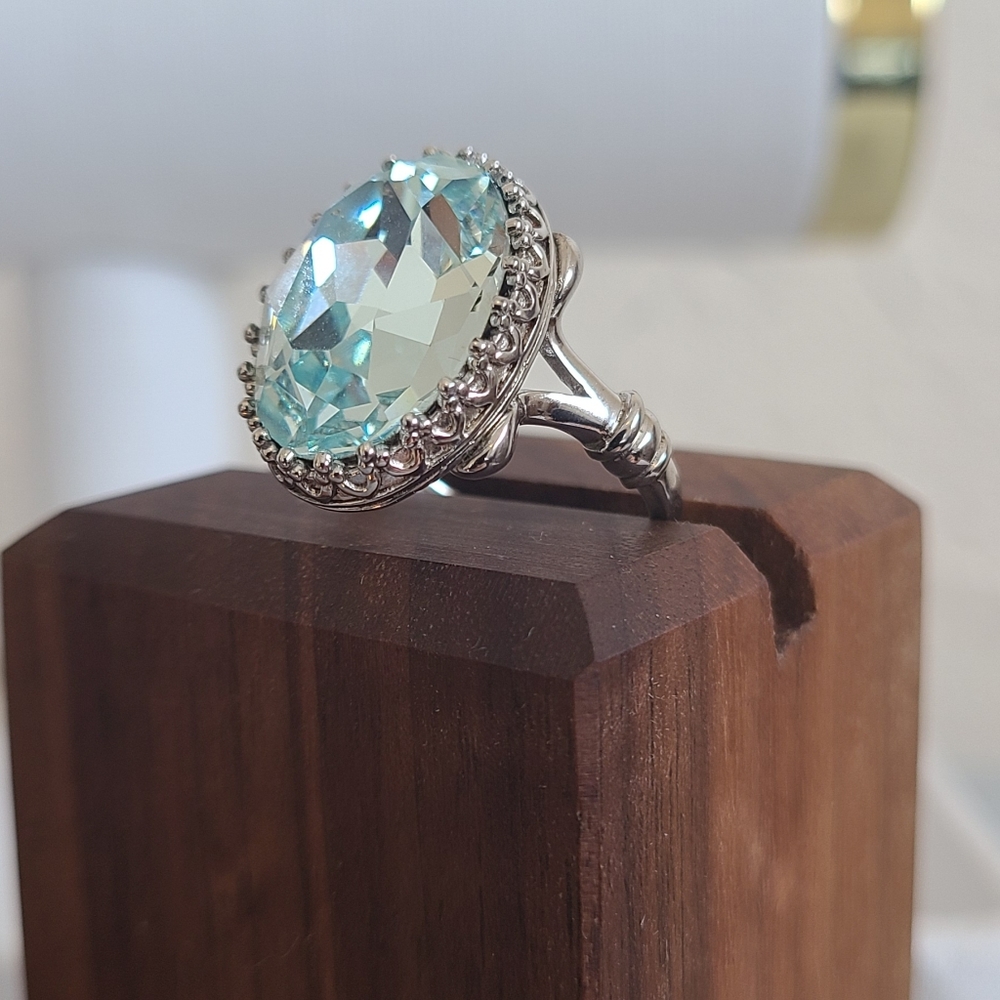 Silver and Swarovski light blue crystal ring. Only worn once!